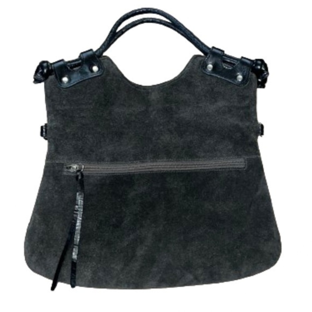 Pietro Alessandro gray suede with black leather handles handbag
